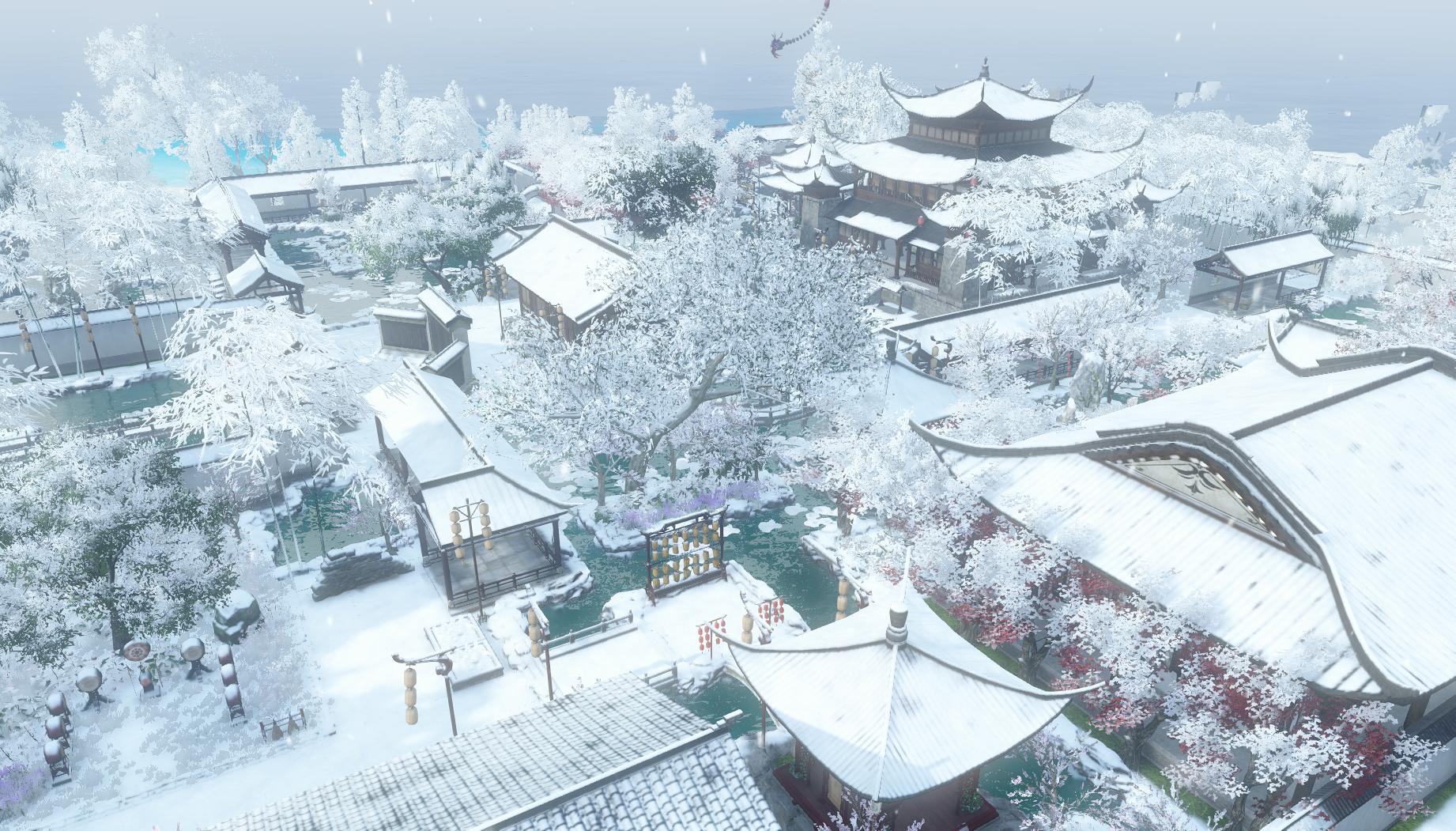 【庄园雪景】一树梨花白玉，半池菡萏香雪